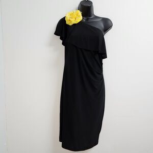 Emma & Michele Dress Women's Medium Black Yellow Floral Evening Wear